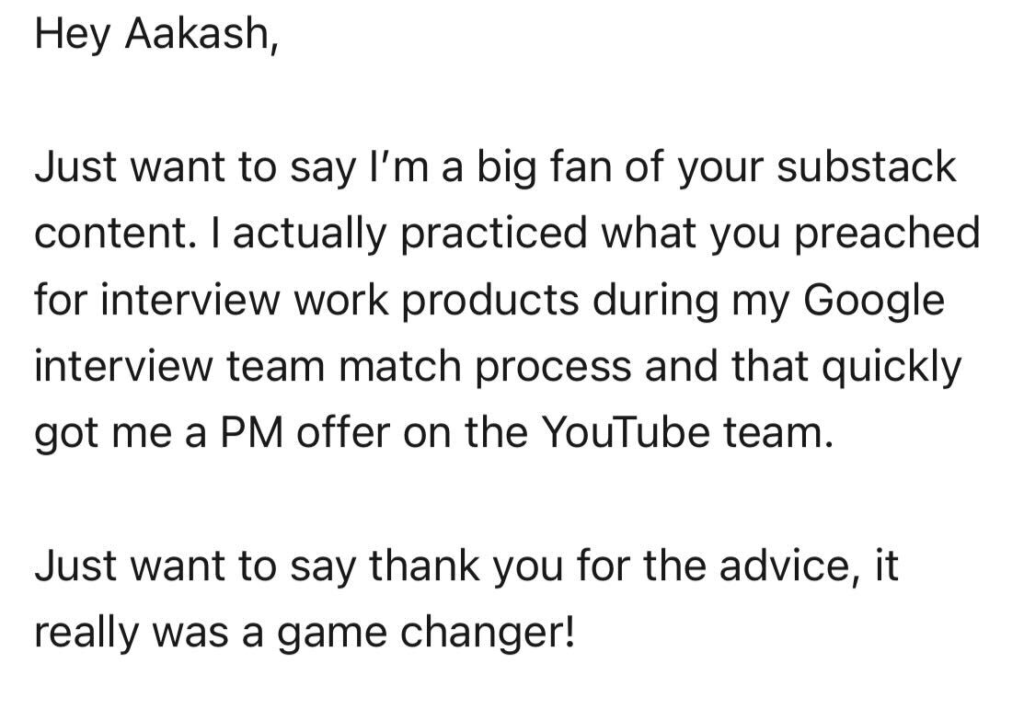 Picture of testimonial about Aakash from Anonymous Google PM